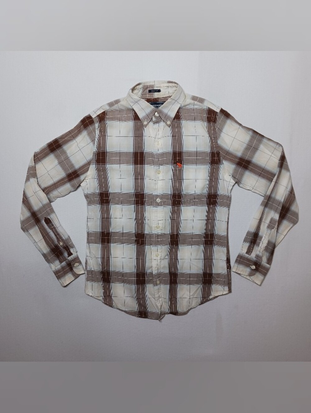 Vintage Abercrombie & Fitch Mens Muscle Fit Button Down Shirt Small Brown Plaid